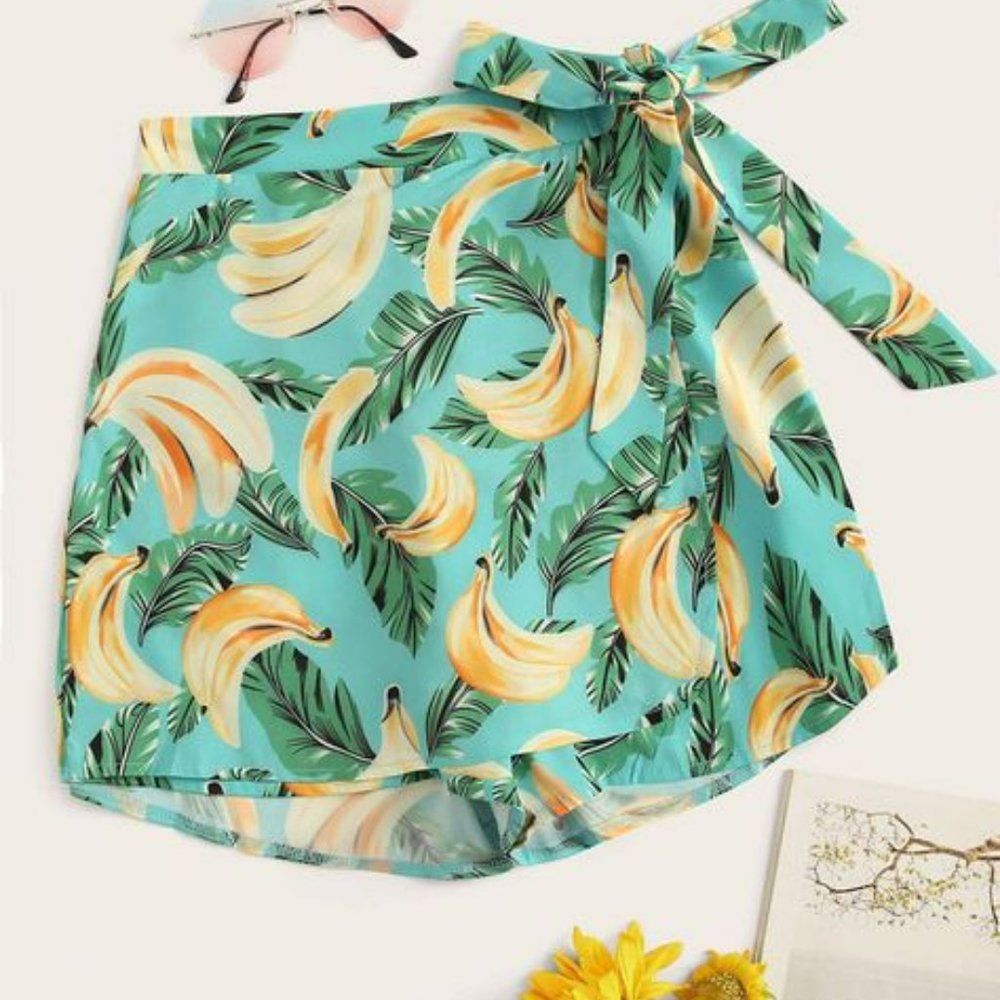 High-waist Tropical Banana Print Pinup Skort (Size S)